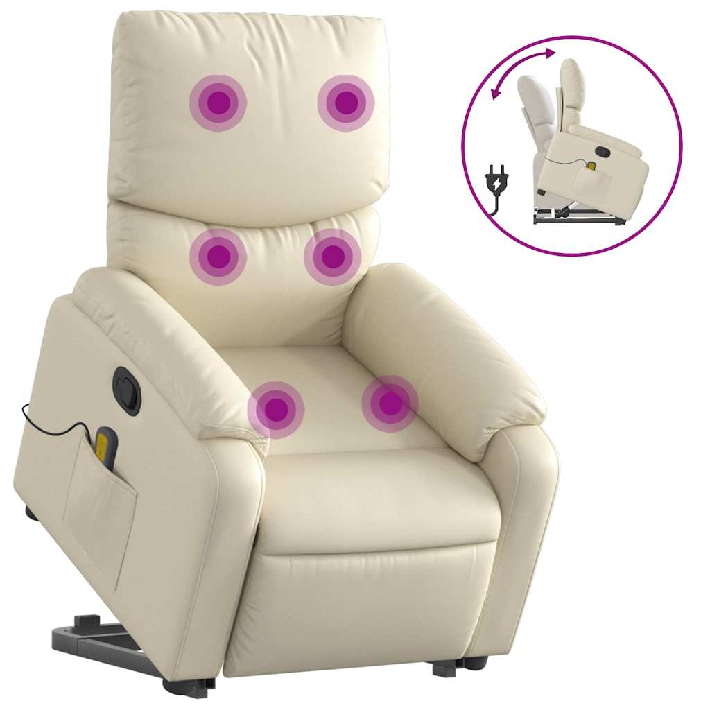 Fauteuil de massage avec aide au verticalisation en cuir artificiel crème