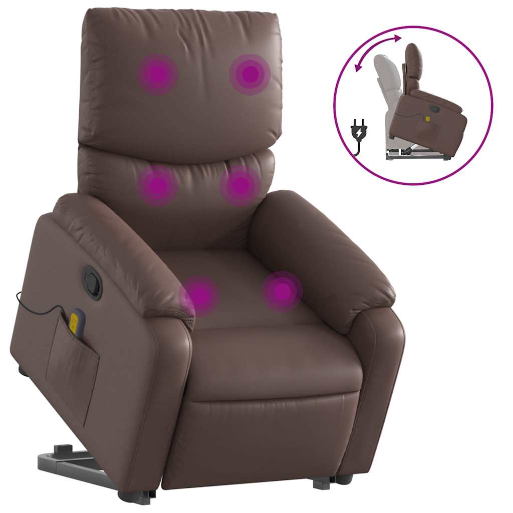 Fauteuil de massage avec aide à la verticalisation en similicuir marron