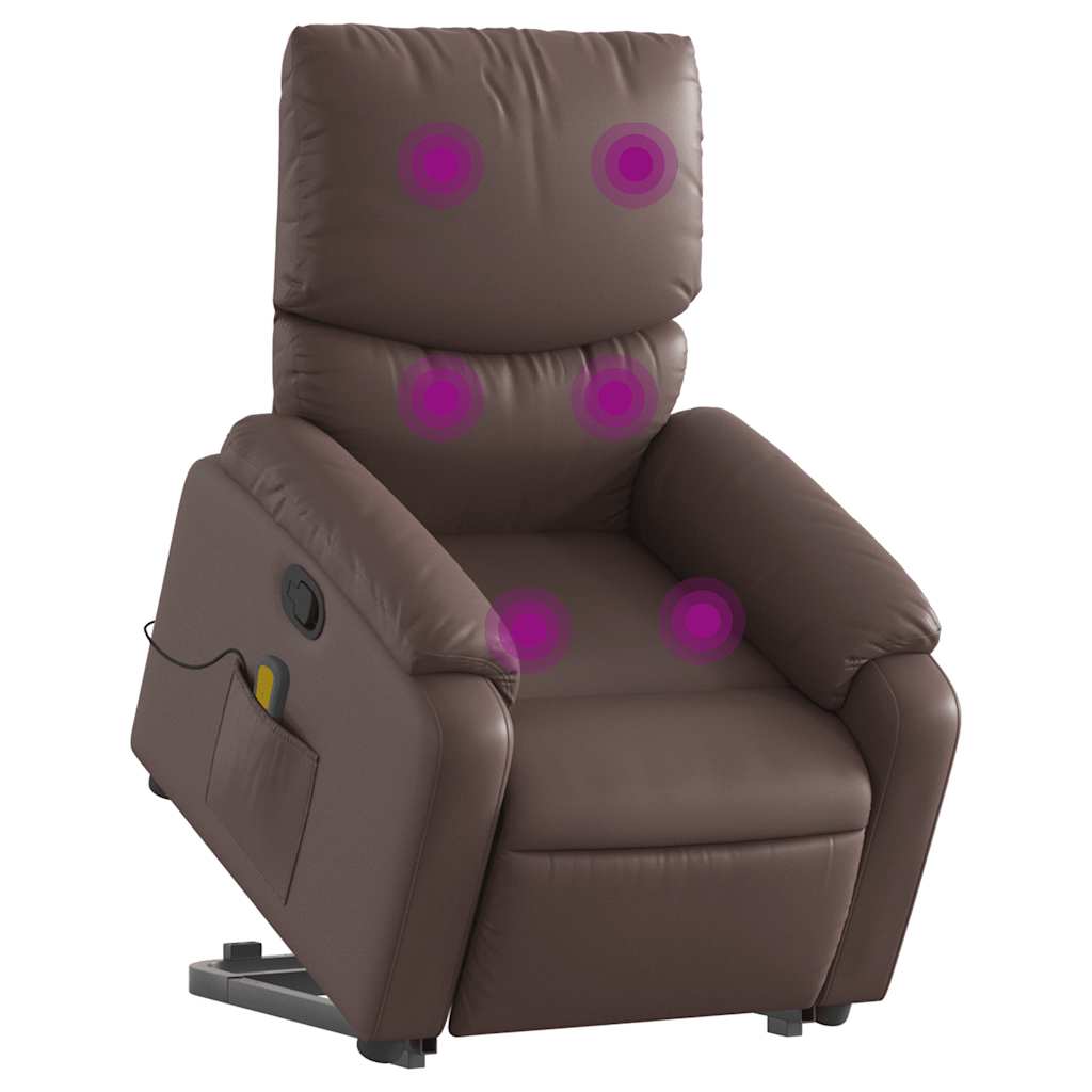 Fauteuil de massage avec aide à la verticalisation en similicuir marron