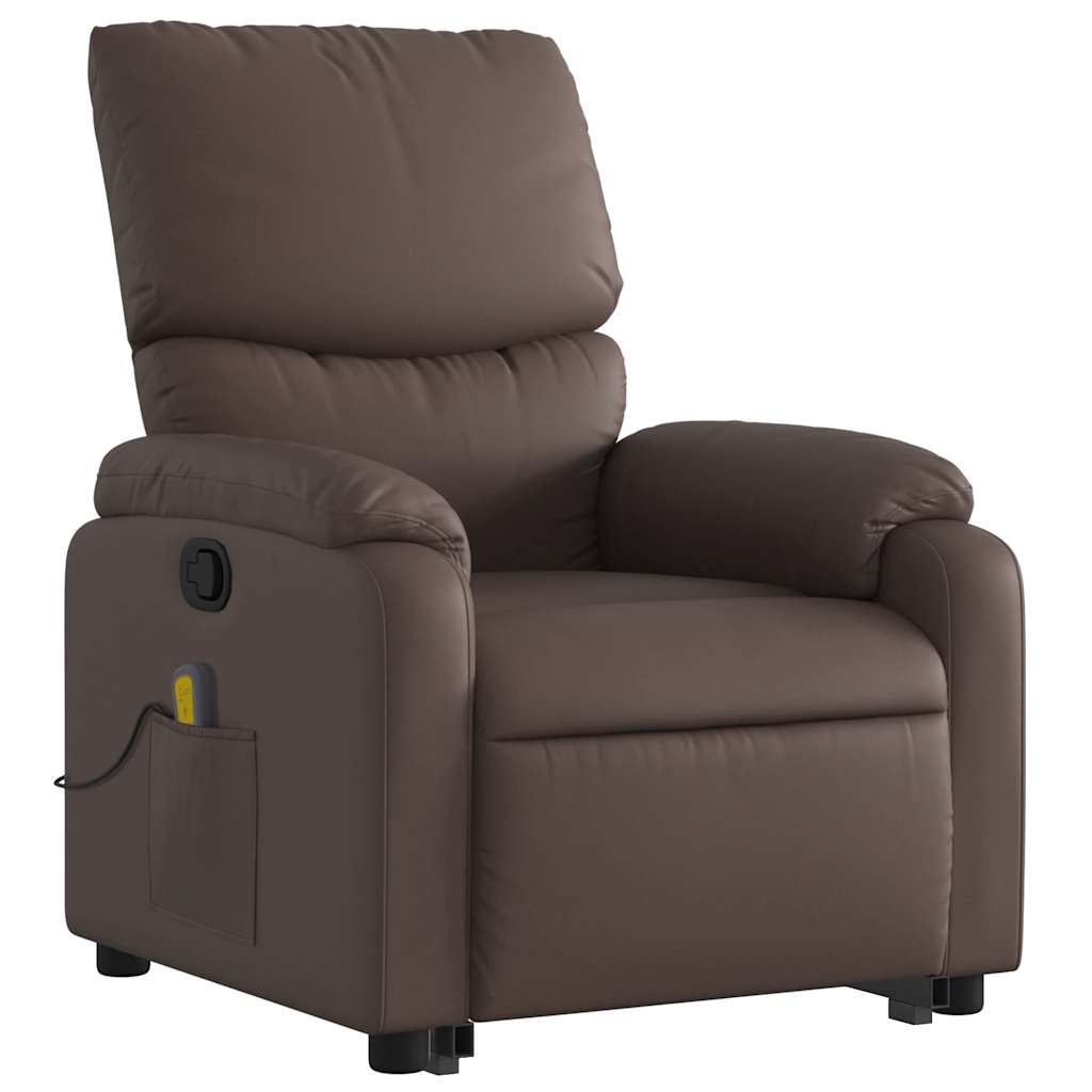 Fauteuil de massage avec aide à la verticalisation en similicuir marron