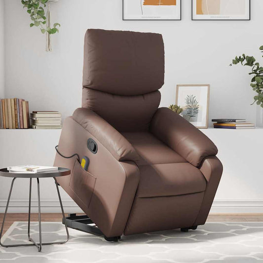 Fauteuil de massage avec aide à la verticalisation en similicuir marron
