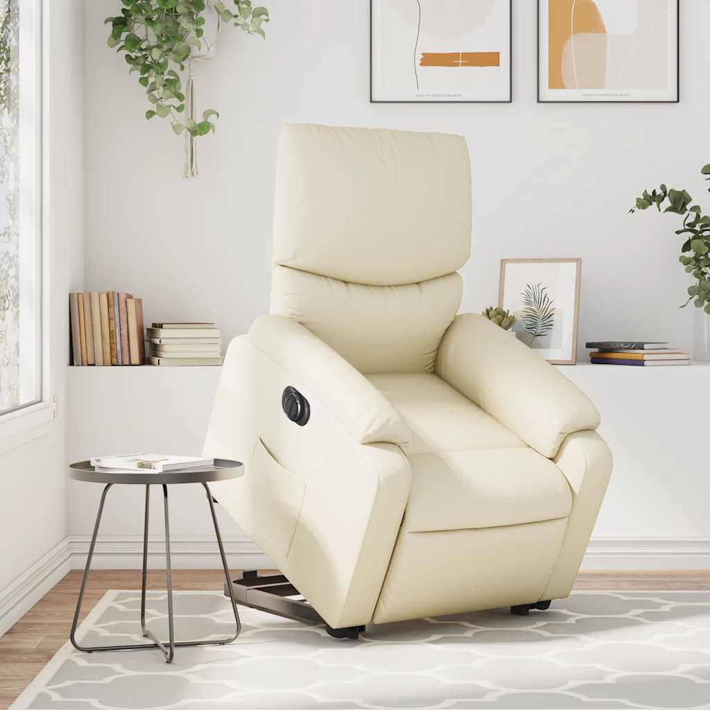 Relaxsessel mit Aufstehhilfe Elektrisch Creme Kunstleder