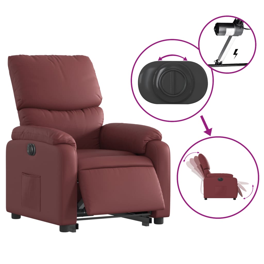 Fauteuil relax avec releveur électrique, rouge vin, cuir artificiel