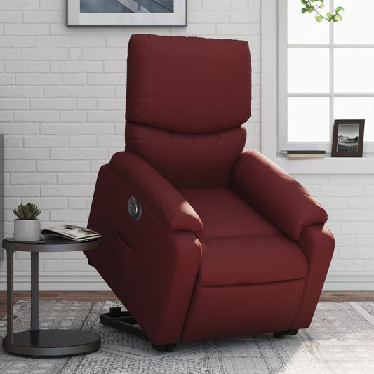 Fauteuil relax avec releveur électrique, rouge vin, cuir artificiel