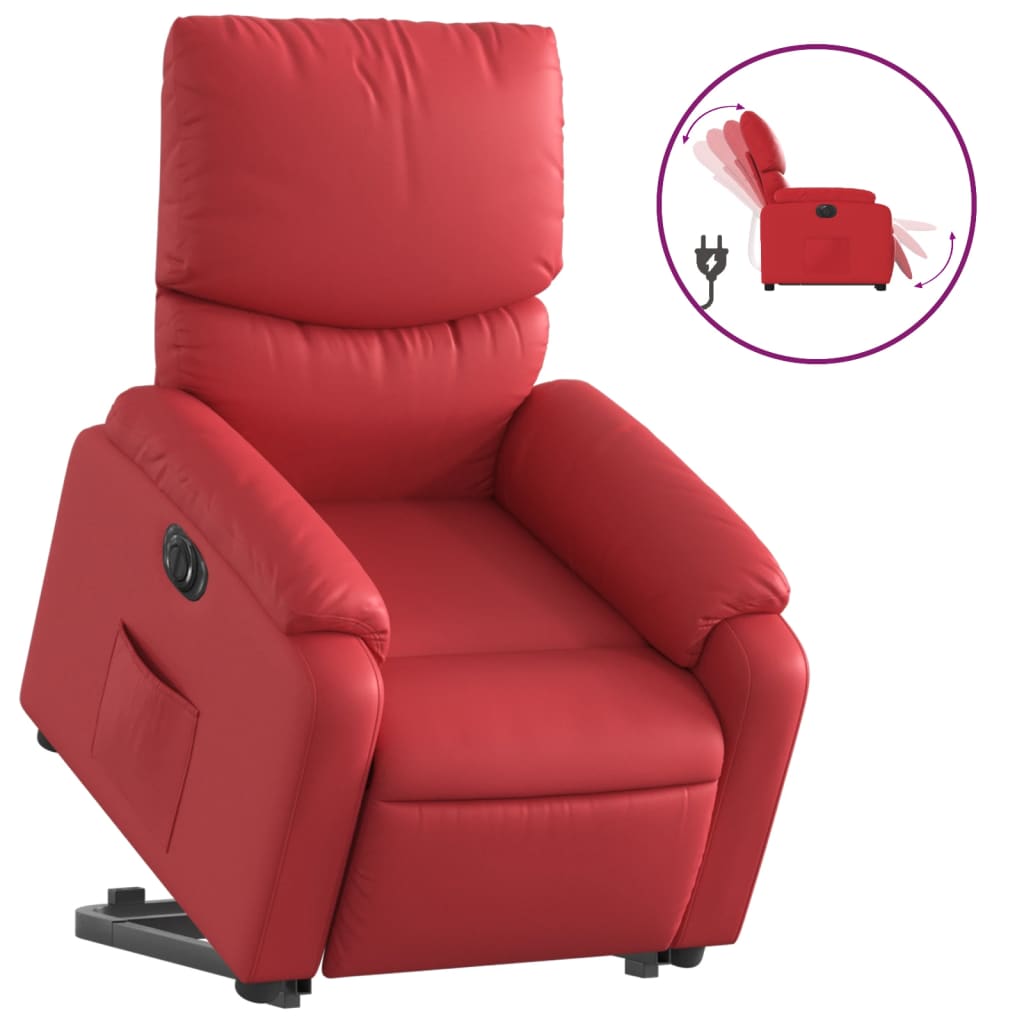 Fauteuil relax avec releveur électrique, rouge, simili cuir