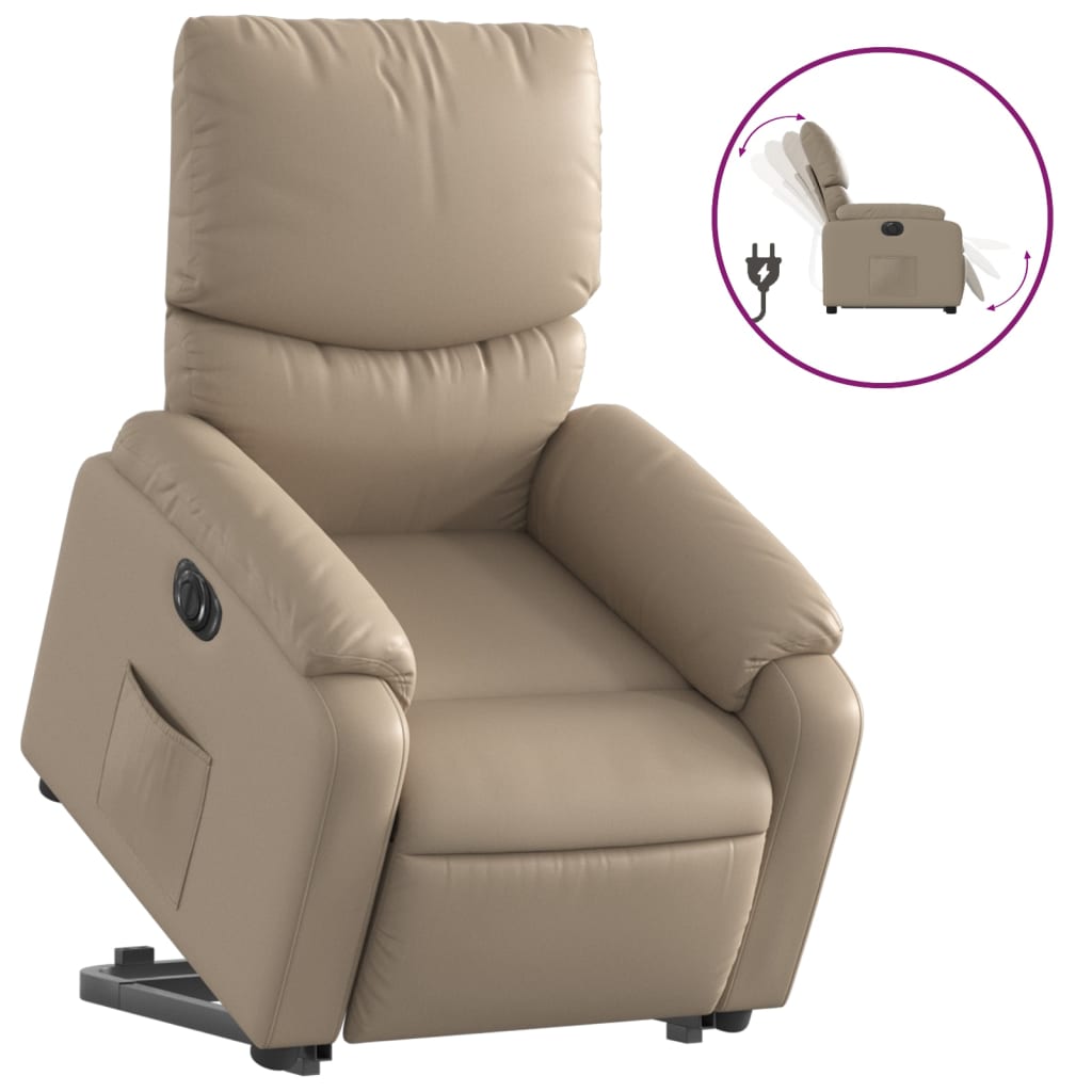 Fauteuil relax avec releveur électrique, cappuccino, cuir synthétique