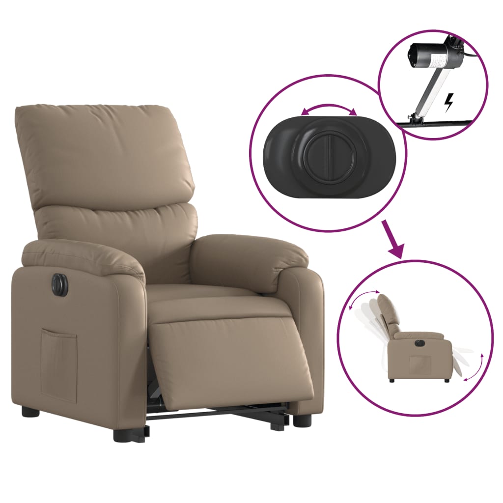 Fauteuil relax avec releveur électrique, cappuccino, cuir synthétique