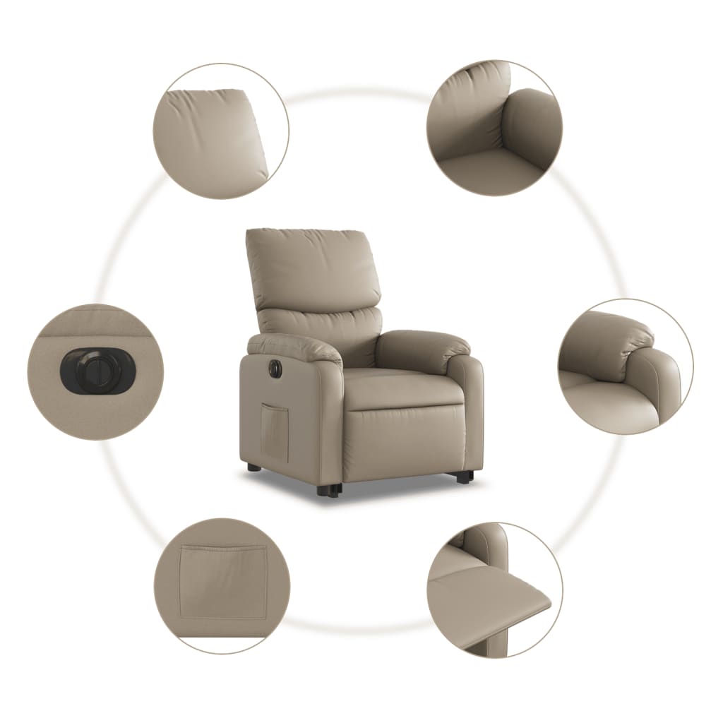Fauteuil relax avec releveur électrique, cappuccino, cuir synthétique