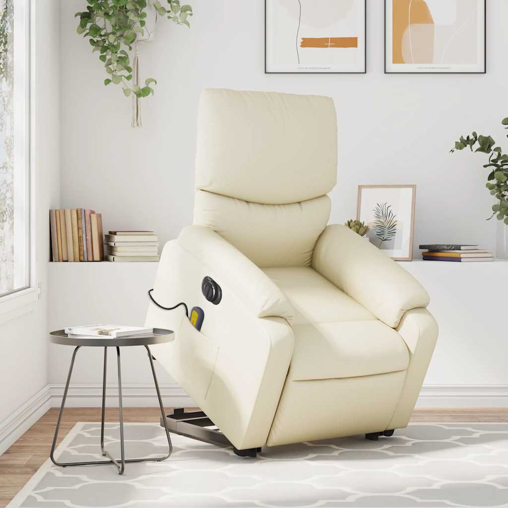 Massagesessel mit Aufstehhilfe Elektrisch Creme Kunstleder