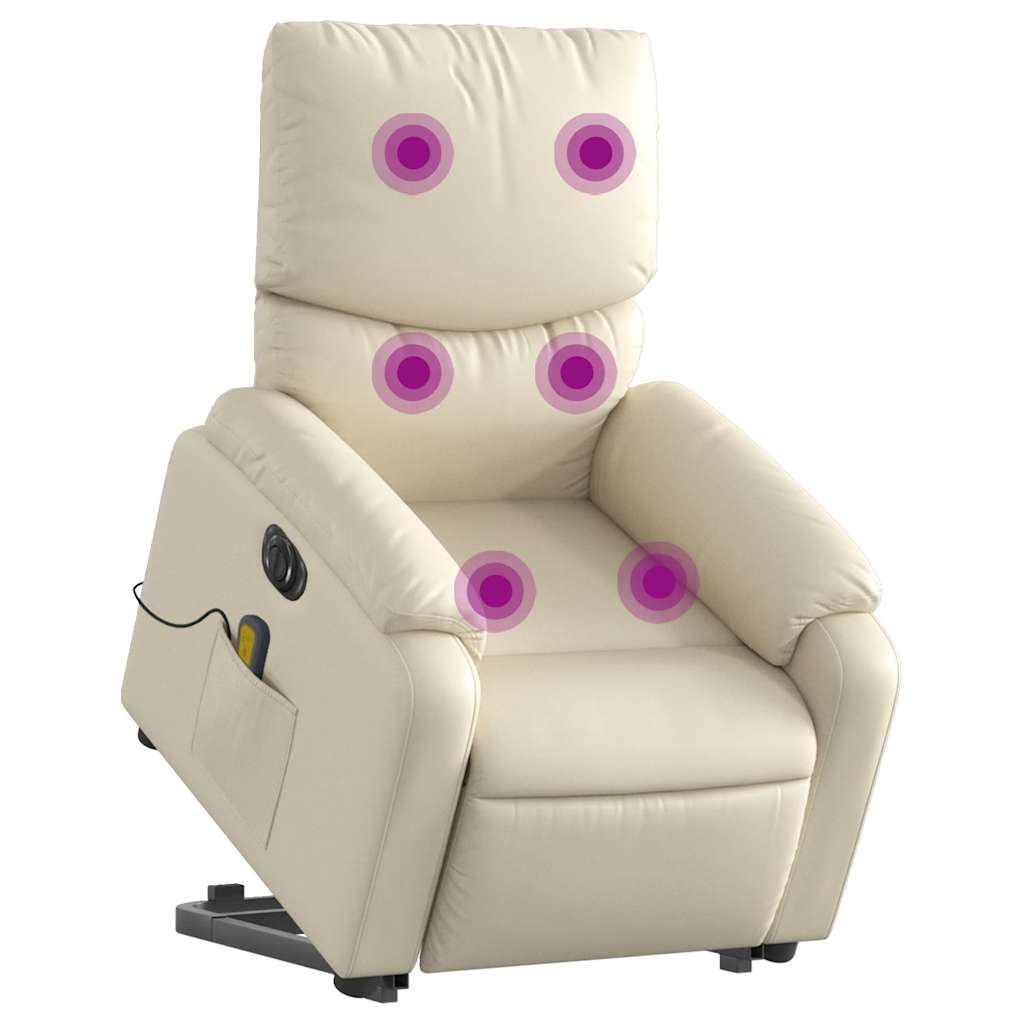 Massagesessel mit Aufstehhilfe Elektrisch Creme Kunstleder