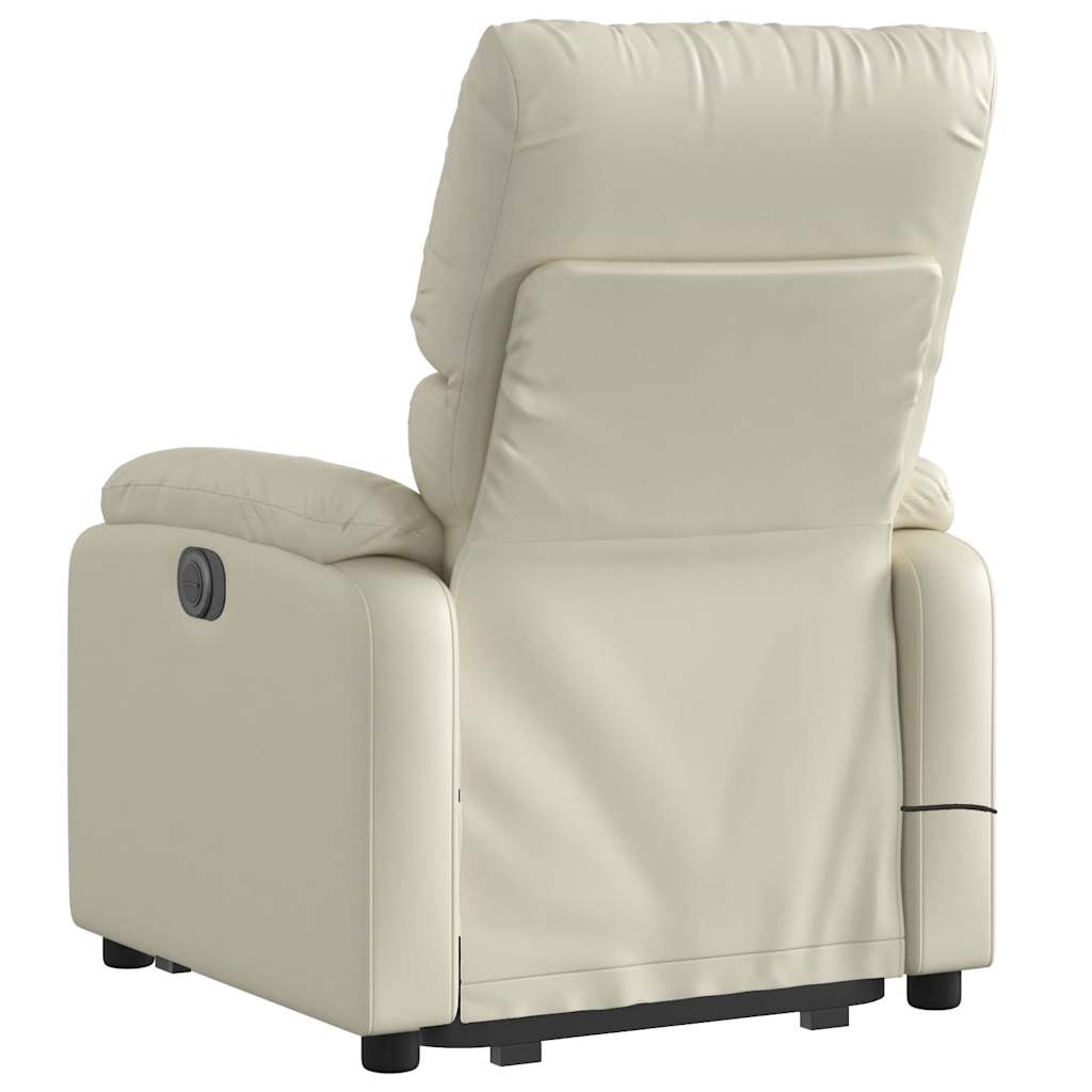 Fauteuil de massage avec aide électrique au verticalisation, couleur crème, cuir artificiel