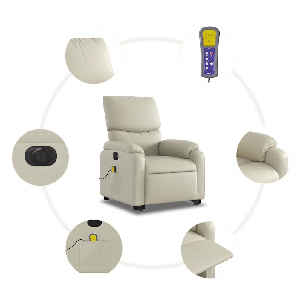Fauteuil de massage avec aide électrique au verticalisation, couleur crème, cuir artificiel