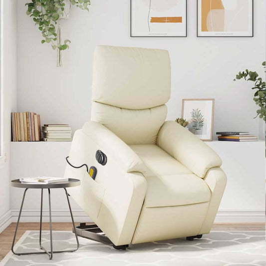 Fauteuil de massage avec aide électrique au verticalisation, couleur crème, cuir artificiel