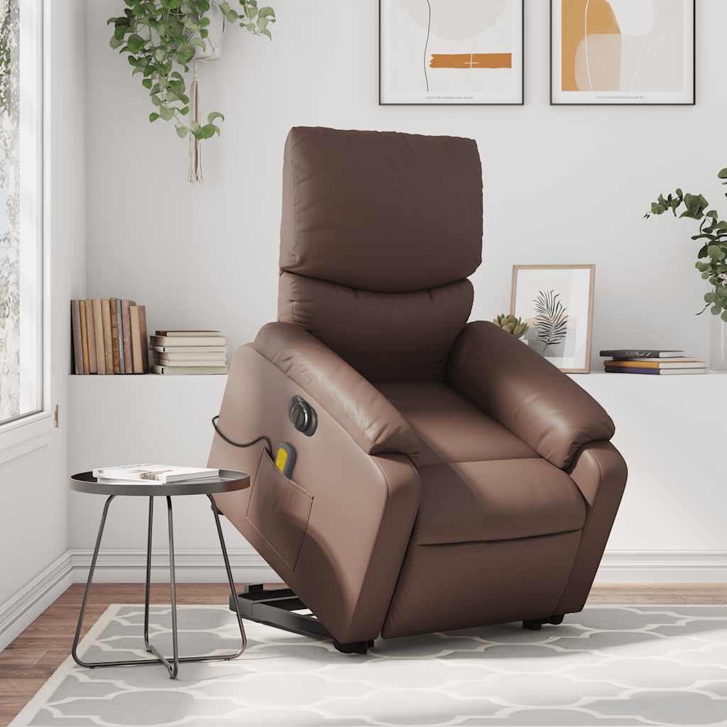 Massagesessel mit Aufstehhilfe Elektrisch Braun Kunstleder