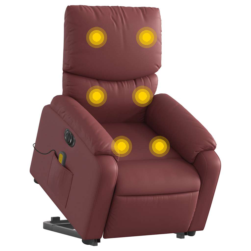 Massagesessel mit Aufstehhilfe Elektrisch Weinrot Kunstleder