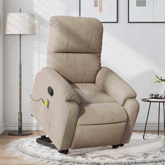 Fauteuil de massage avec aide au verticalisation en tissu microfibre taupe