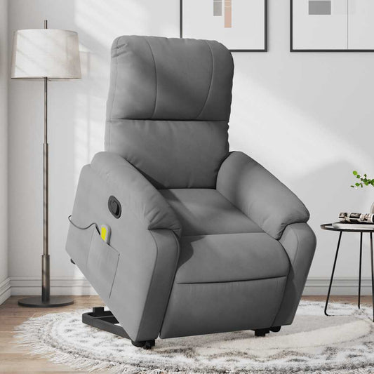 Fauteuil de massage avec aide au verticalisation en tissu microfibre gris foncé