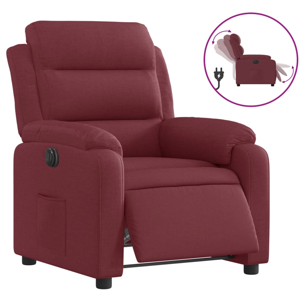 Fauteuil inclinable électrique en tissu rouge vin