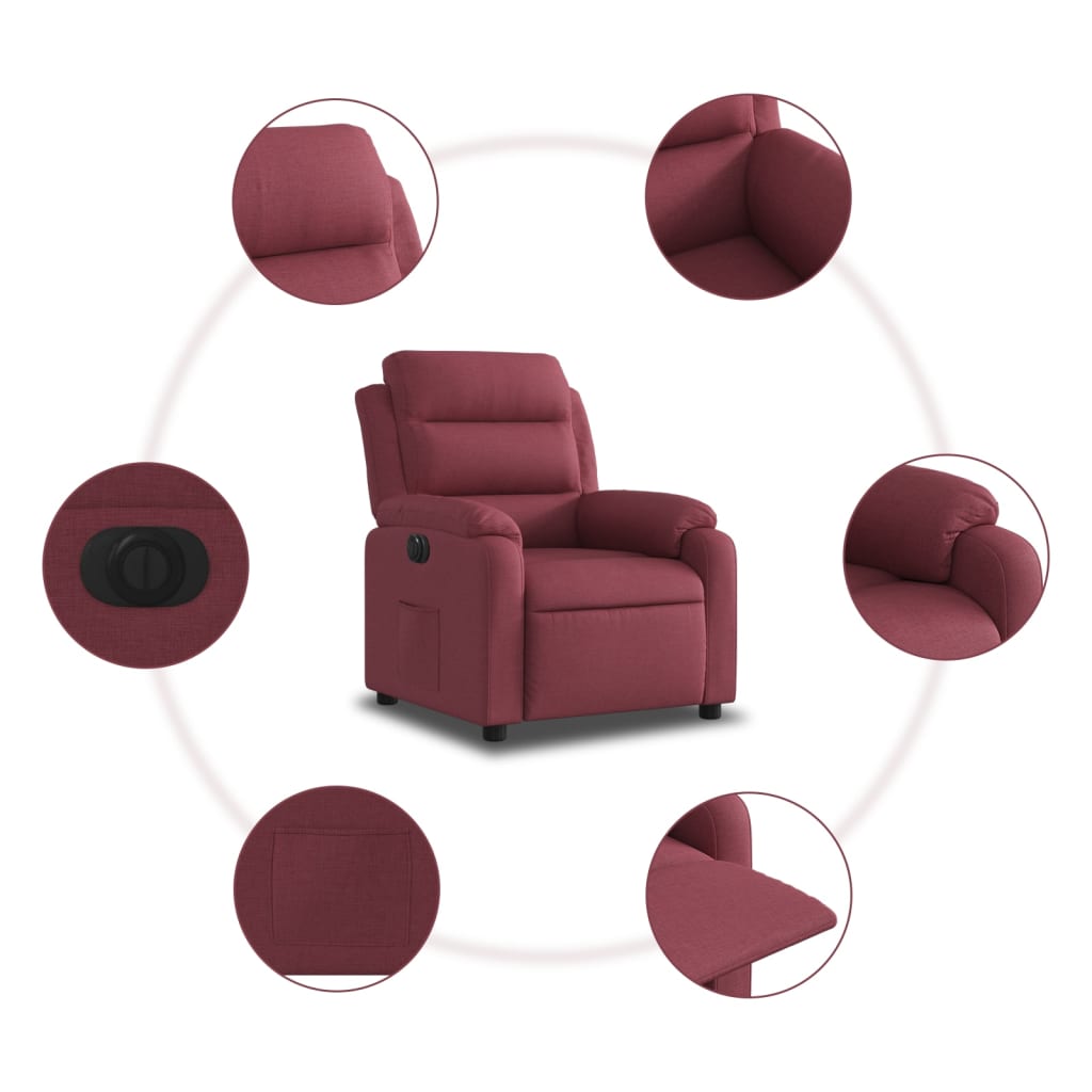 Fauteuil inclinable électrique en tissu rouge vin