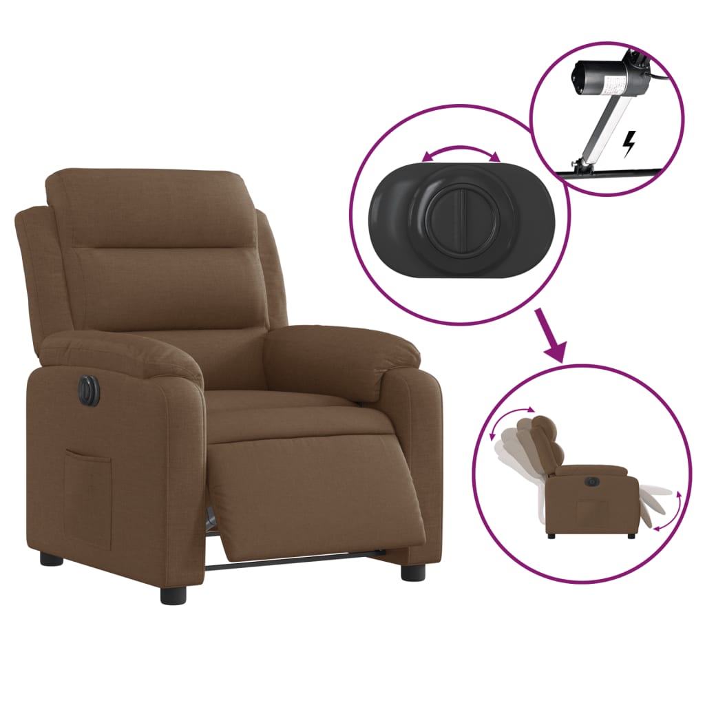 Electric recliner chair brown fabric