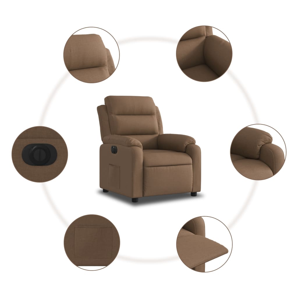 Electric recliner chair brown fabric