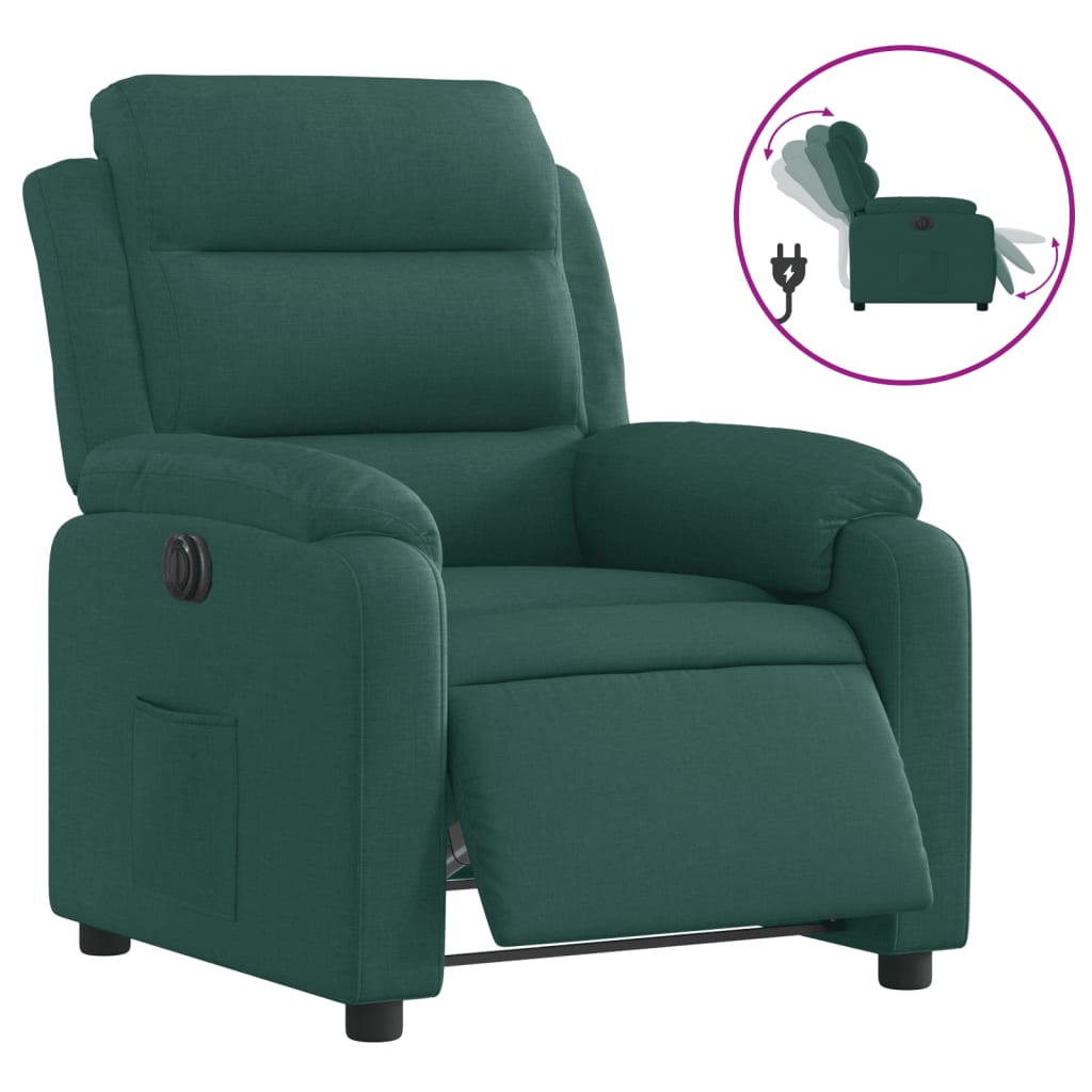 Fauteuil inclinable électrique en tissu vert foncé