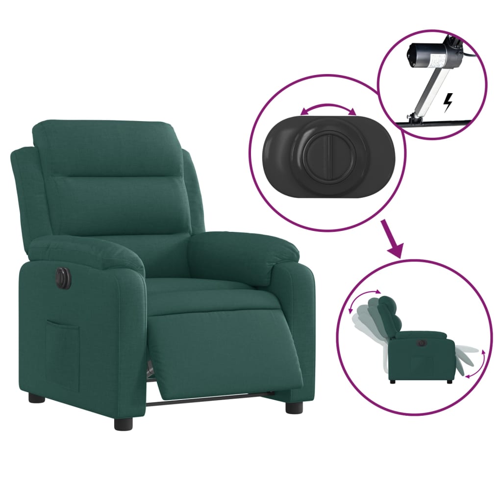 Fauteuil inclinable électrique en tissu vert foncé