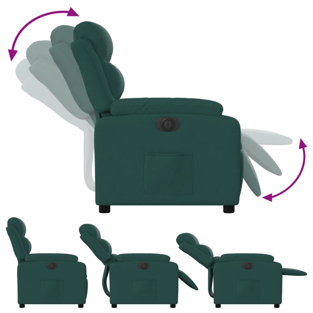 Fauteuil inclinable électrique en tissu vert foncé