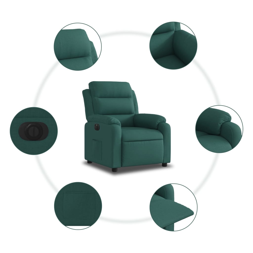 Fauteuil inclinable électrique en tissu vert foncé