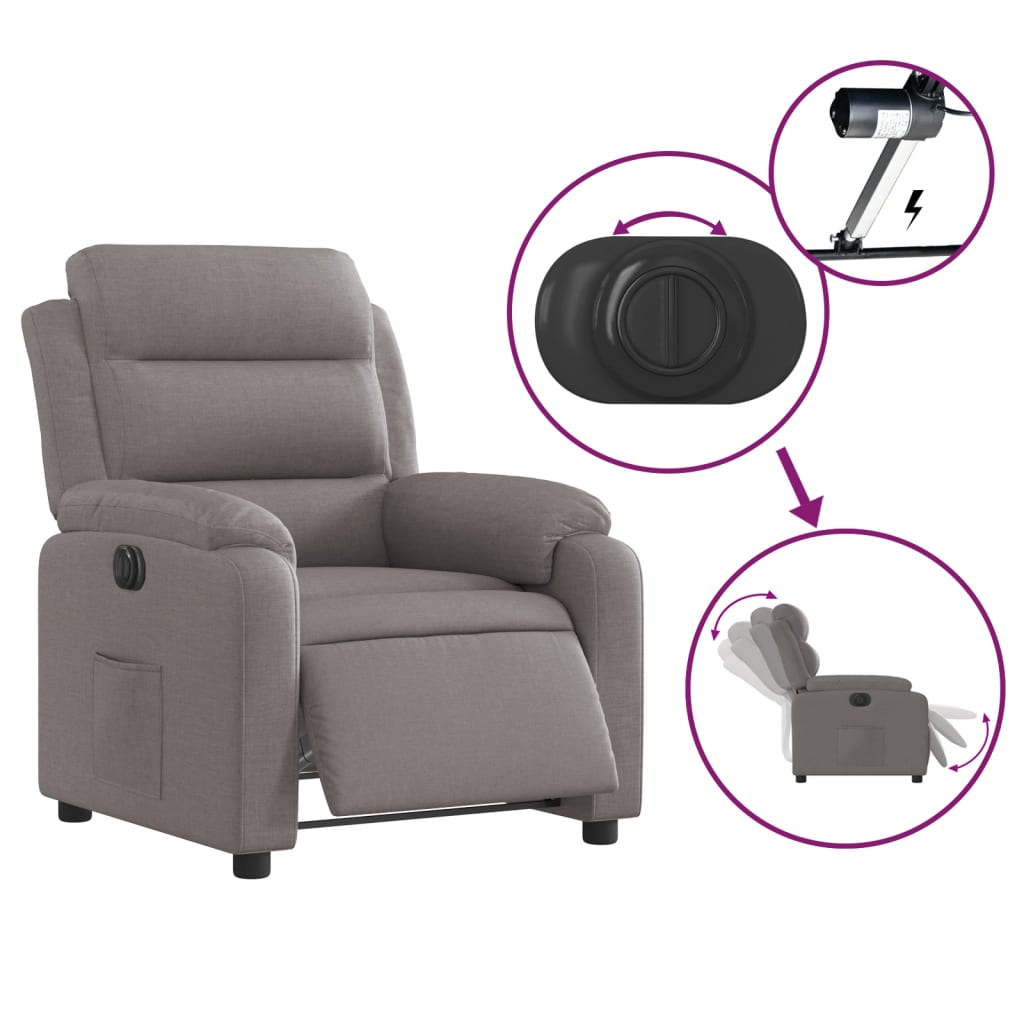 Fauteuil inclinable électrique en tissu taupe