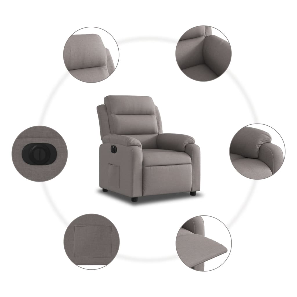 Fauteuil inclinable électrique en tissu taupe