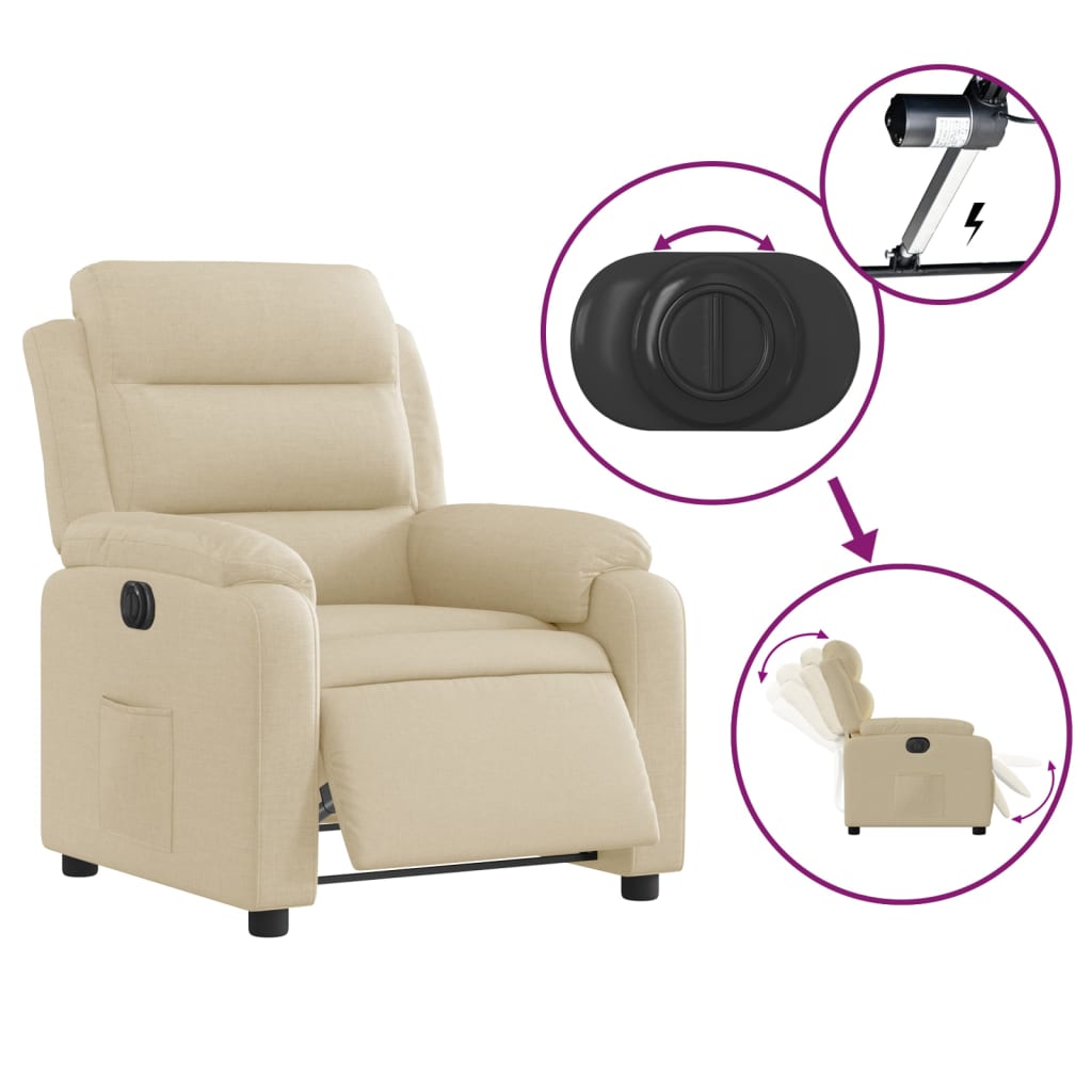 Fauteuil inclinable électrique en tissu crème