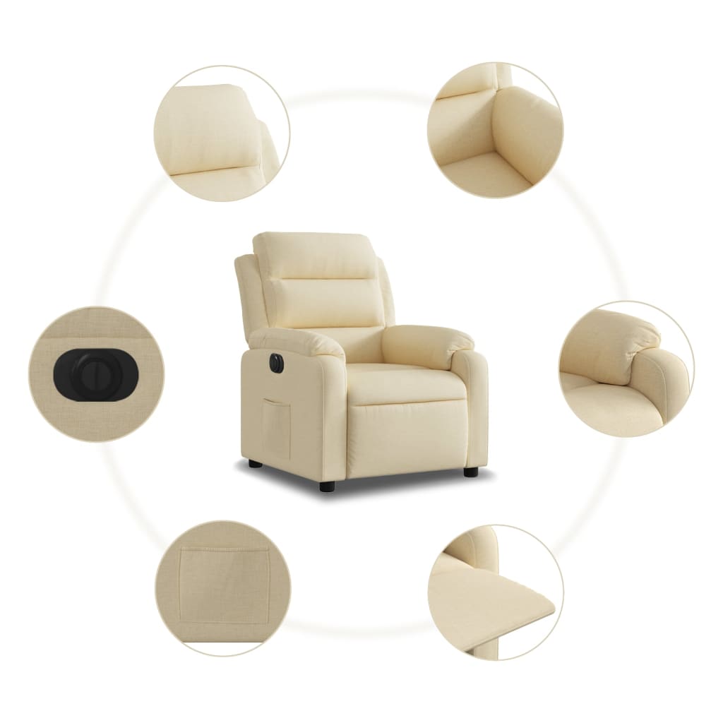 Fauteuil inclinable électrique en tissu crème