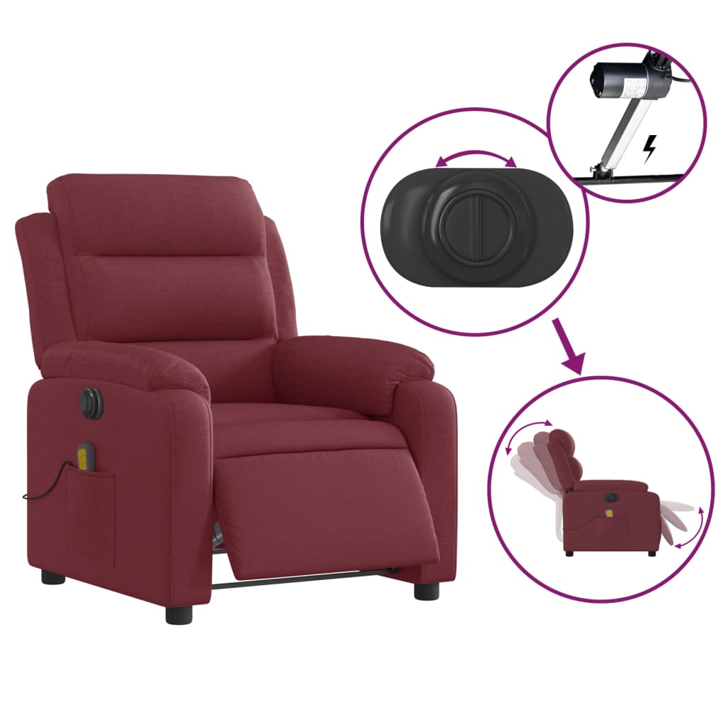 Fauteuil de massage électrique en tissu rouge vin