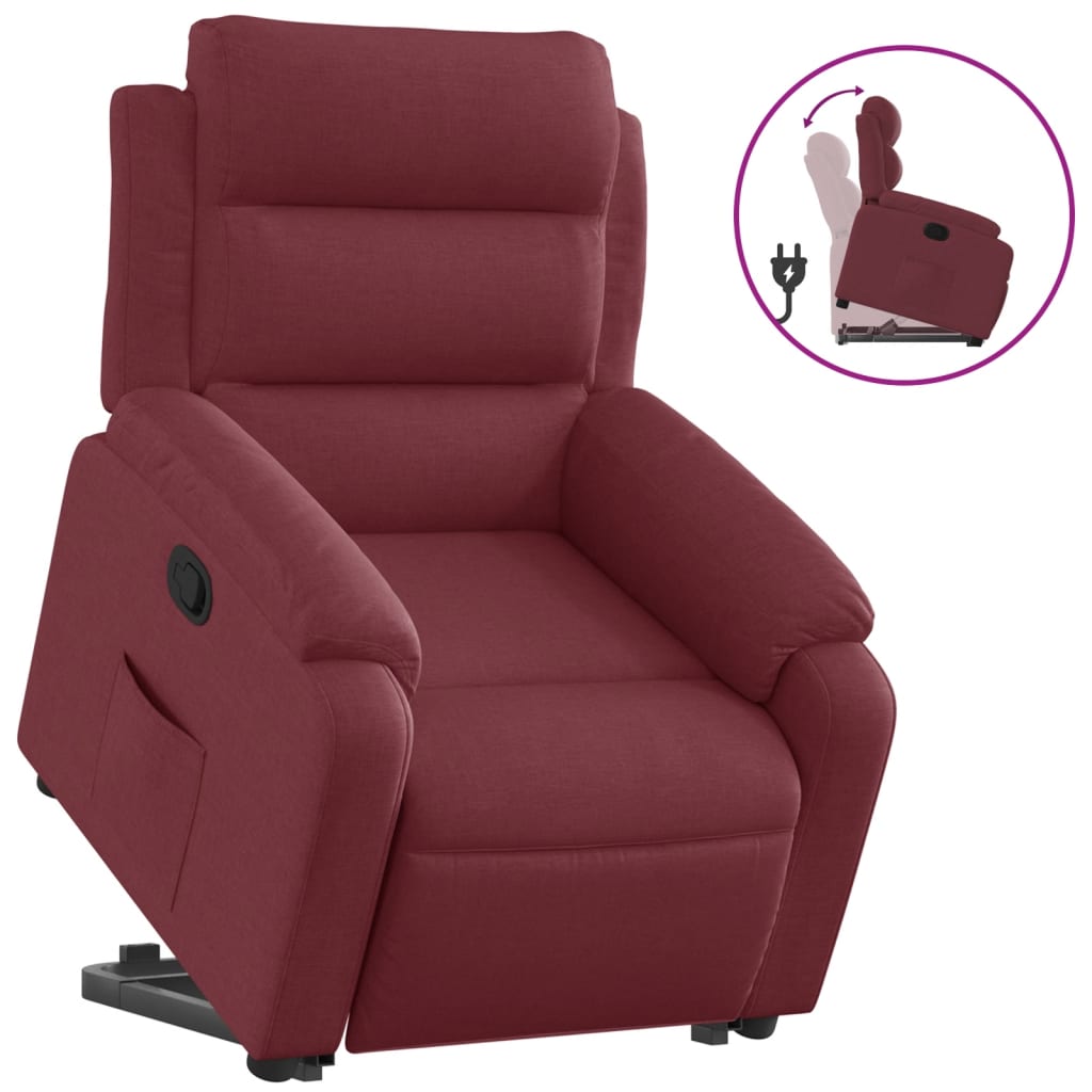 Fauteuil relax avec aide à la verticalisation en tissu rouge vin