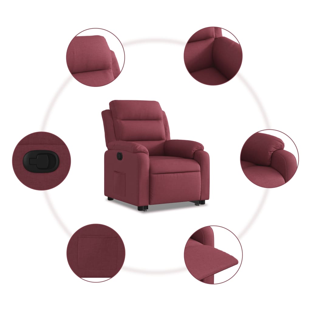 Fauteuil relax avec aide à la verticalisation en tissu rouge vin
