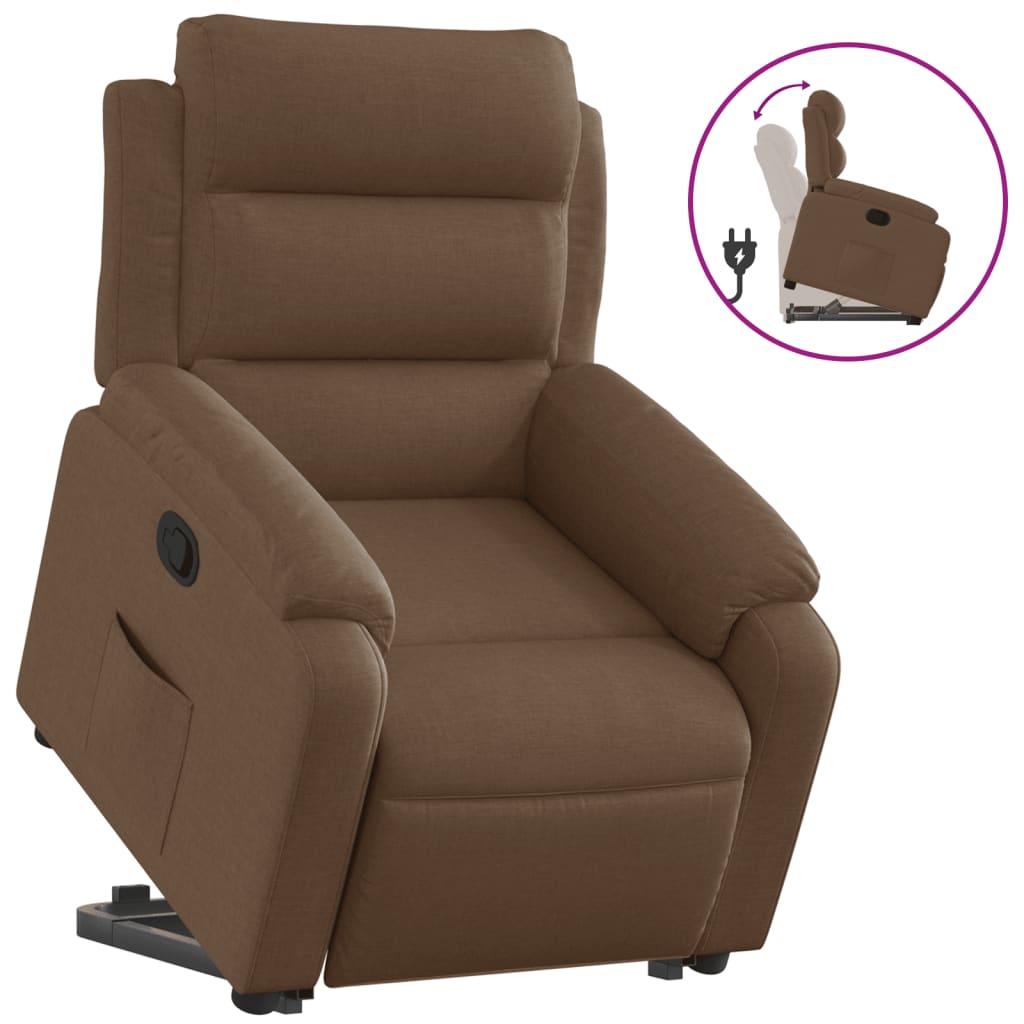 Fauteuil inclinable avec aide à la verticalisation en tissu marron