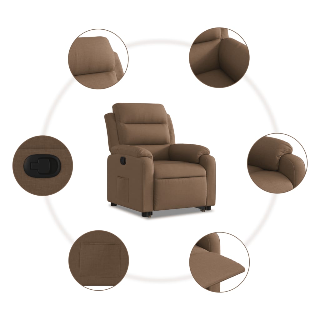 Fauteuil inclinable avec aide à la verticalisation en tissu marron