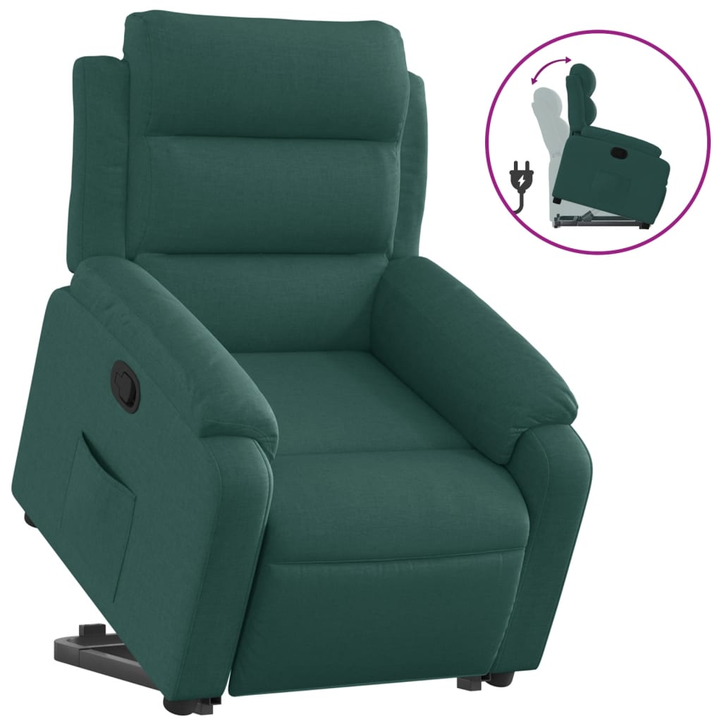 Fauteuil relax avec aide à la verticalisation en tissu vert foncé