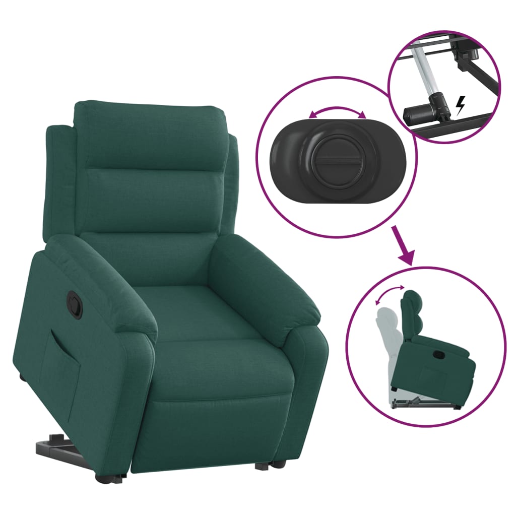 Fauteuil relax avec aide à la verticalisation en tissu vert foncé