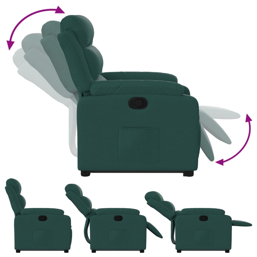 Fauteuil relax avec aide à la verticalisation en tissu vert foncé