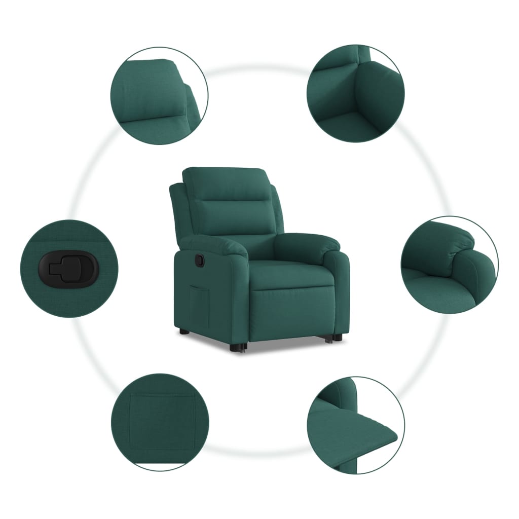 Fauteuil relax avec aide à la verticalisation en tissu vert foncé