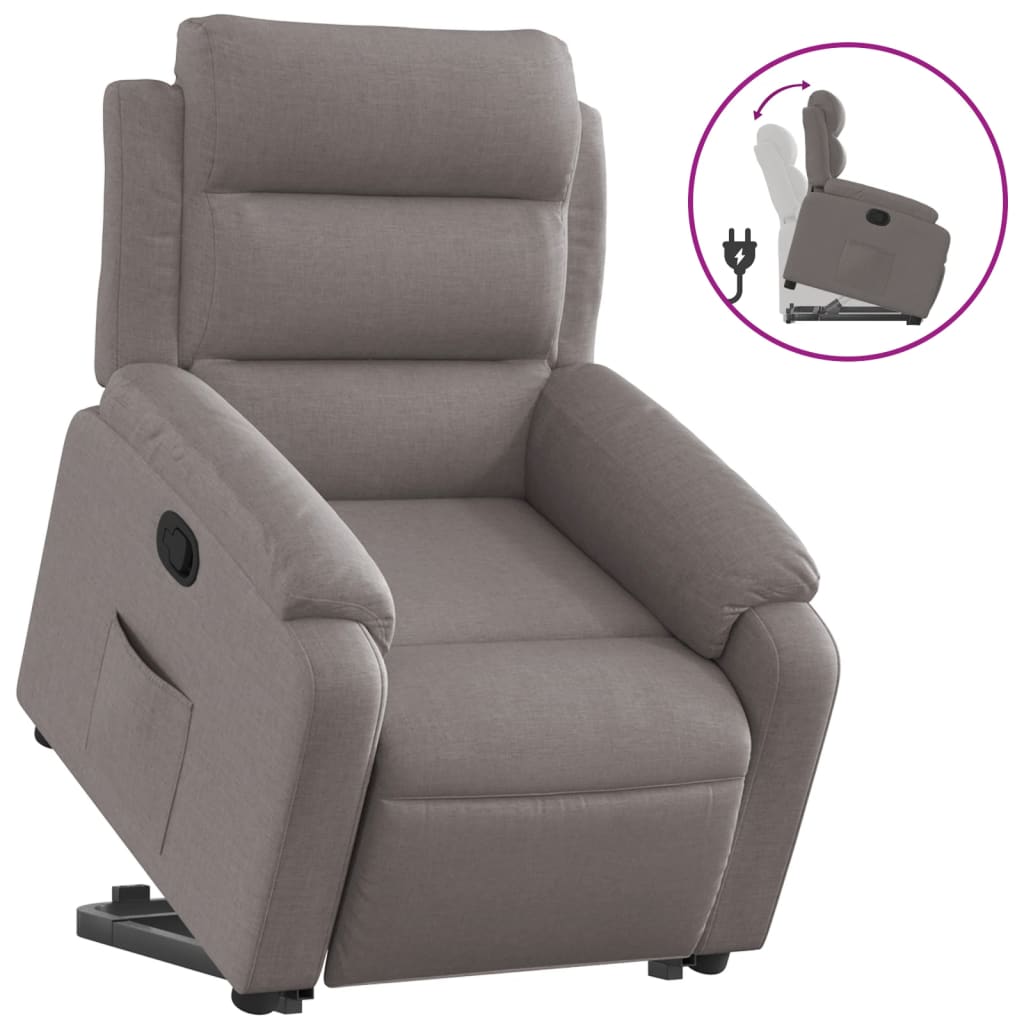 Fauteuil relax avec aide à la verticalisation en tissu taupe