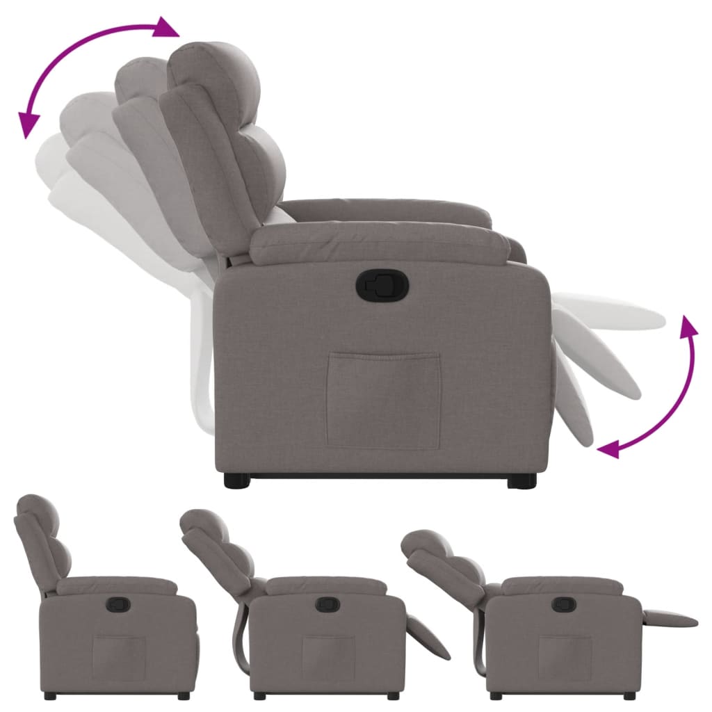 Fauteuil relax avec aide à la verticalisation en tissu taupe