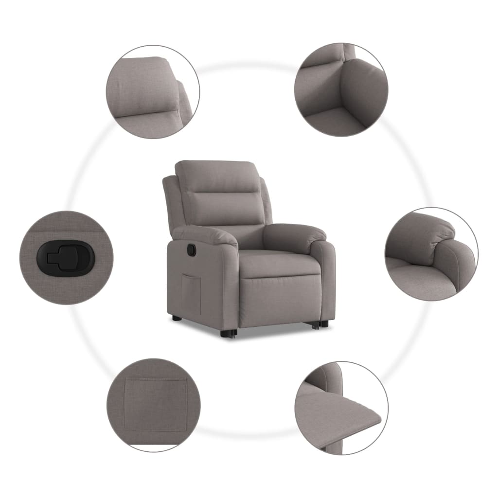 Fauteuil relax avec aide à la verticalisation en tissu taupe