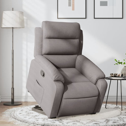 Fauteuil relax avec aide à la verticalisation en tissu taupe