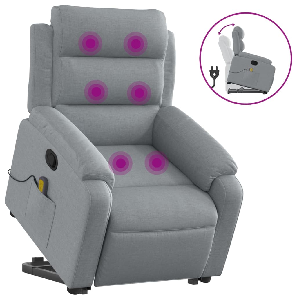 Fauteuil de massage avec aide à la verticalisation en tissu gris clair
