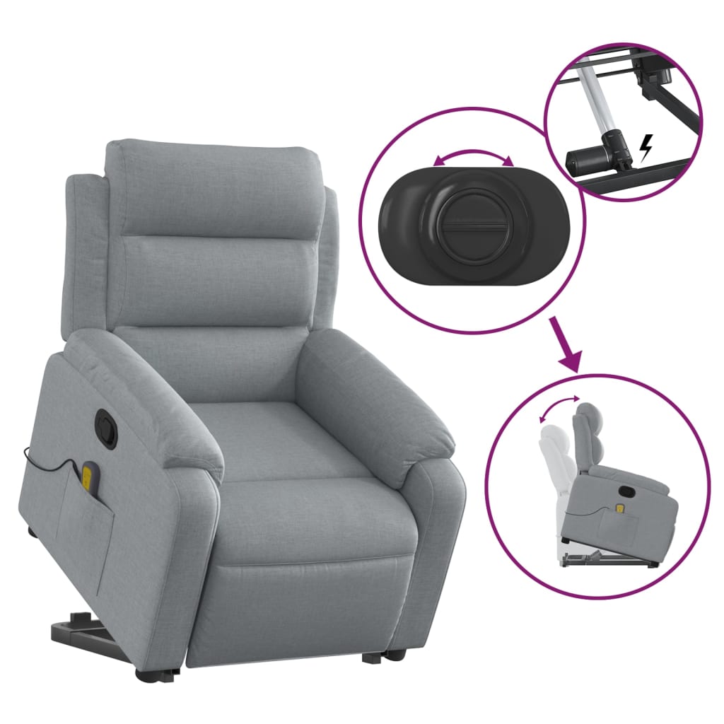 Fauteuil de massage avec aide à la verticalisation en tissu gris clair