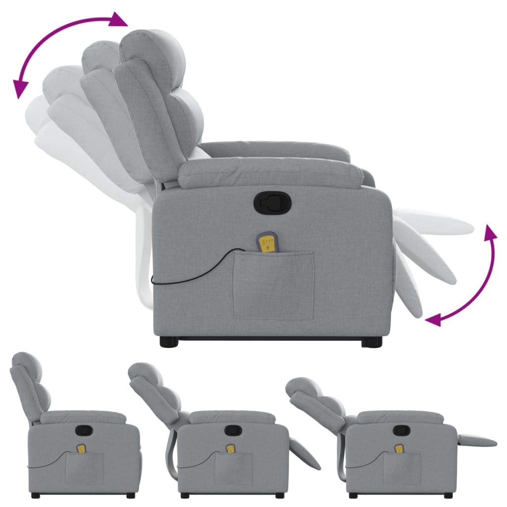 Fauteuil de massage avec aide à la verticalisation en tissu gris clair