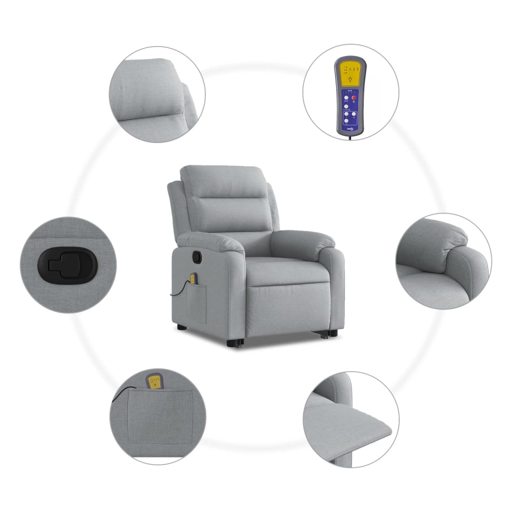 Fauteuil de massage avec aide à la verticalisation en tissu gris clair